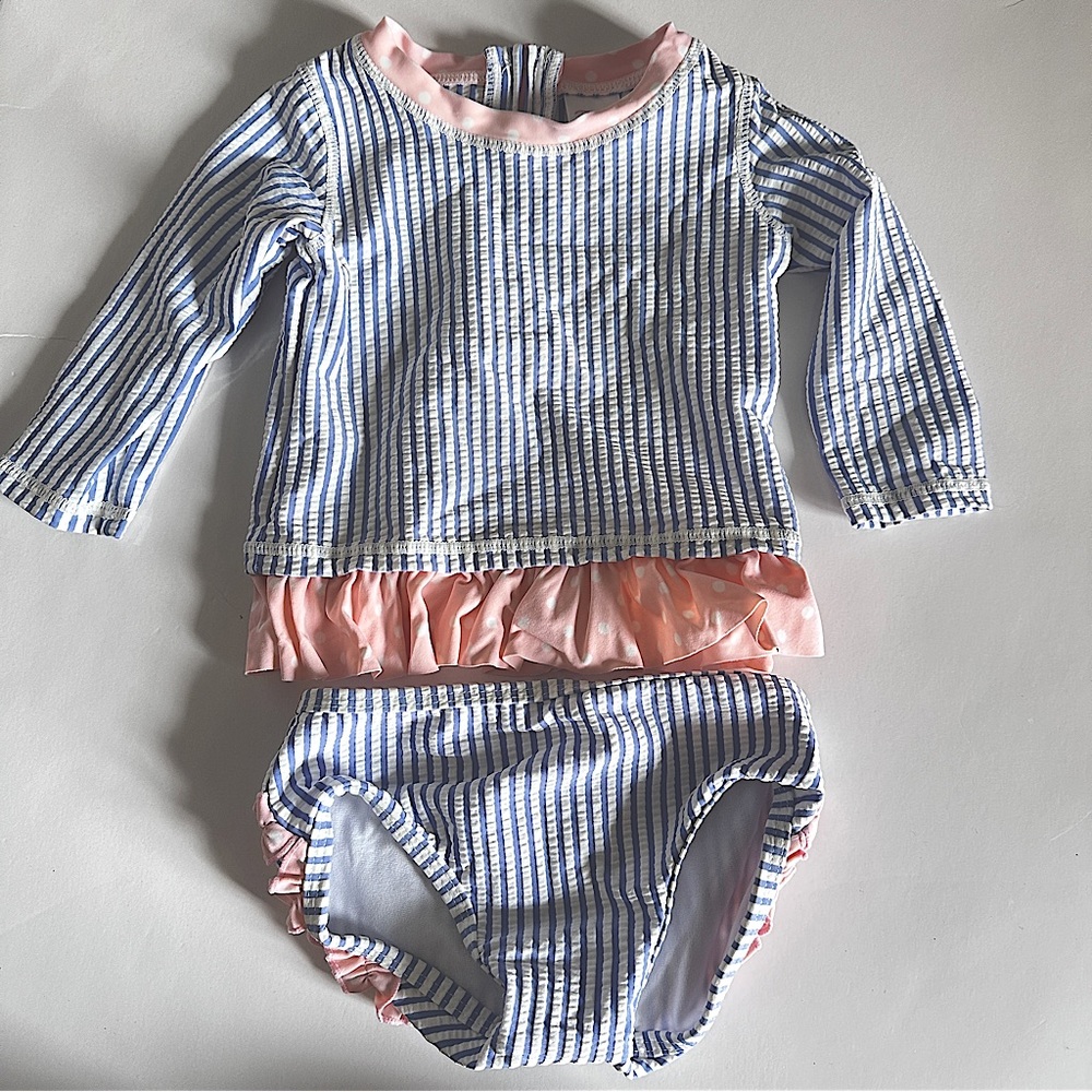 Ruffle Butts two piece seersucker swim suit | 6-12M